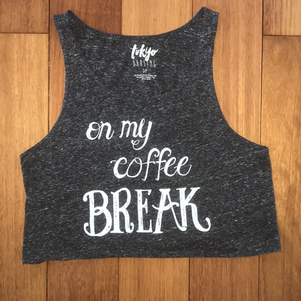 “On My Coffee Break” crop jersey tank top.